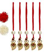 Maroon Color Combo Of 5 Pieces Bhabhi Kundan Rakhi