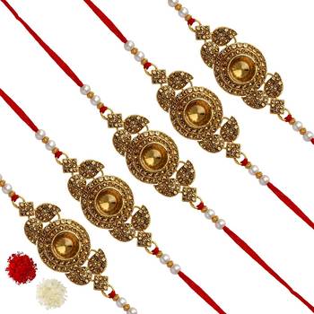 Gold Color Combo Of 5 Pieces Kundan Rakhi 1