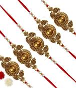Gold Color Combo Of 5 Pieces Kundan Rakhi