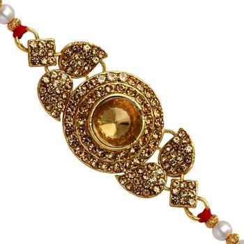 Gold Color Combo Of 5 Pieces Kundan Rakhi 2