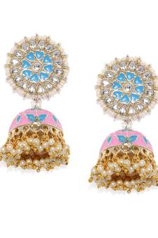 Wedding wear Meenakari Kundan Pearl Studded  Jhumka/Jhumki Earrings for women