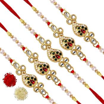 Maroon Color Combo Of 5 Pieces Kundan Rakhi 1