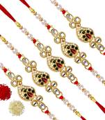 Maroon Color Combo Of 5 Pieces Kundan Rakhi