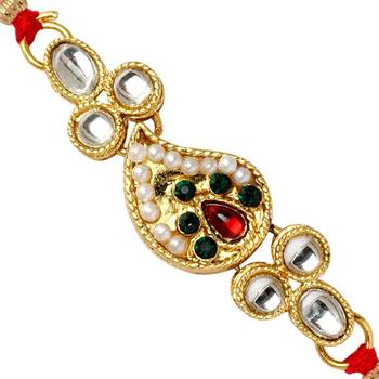 Maroon Color Combo Of 5 Pieces Kundan Rakhi 2