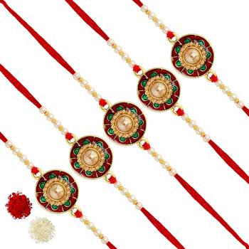Maroon Color Combo Of 5 Pieces Kundan Rakhi 1
