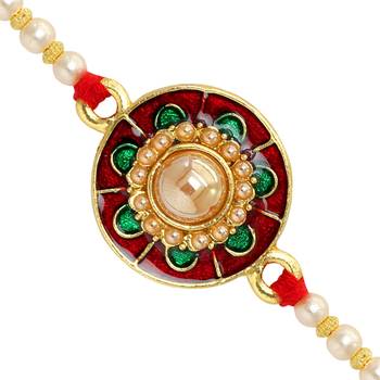 Maroon Color Combo Of 5 Pieces Kundan Rakhi 2