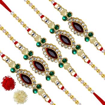 Maroon Color Combo Of 5 Pieces Kundan Rakhi 1