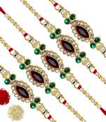 Maroon Color Combo Of 5 Pieces Kundan Rakhi