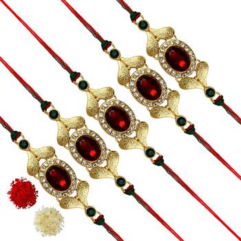 Maroon Color Combo Of 5 Pieces Kundan Rakhi 1