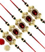 Maroon Color Combo Of 5 Pieces Kundan Rakhi