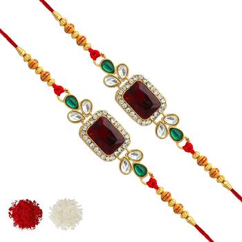 Maroon Color Combo Of 2 Pieces Kundan Rakhi 1
