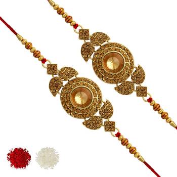Gold Color Combo Of 2 Pieces Kundan Rakhi 1