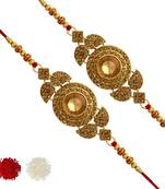 Gold Color Combo Of 2 Pieces Kundan Rakhi