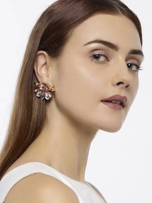 Party wear Gold toned Big Stud Earrings for women 2