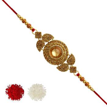 Gold Color Combo Of 2 Pieces Kundan Rakhi 2