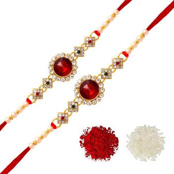 Maroon Color Combo Of 2 Pieces Kundan Rakhi 1