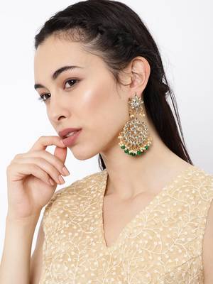 Wedding wear Kundan Pearl Studded Dangle Earrings for women 2