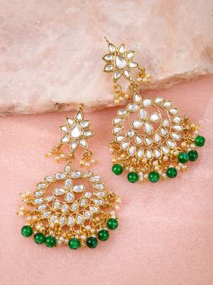 Wedding wear Kundan Pearl Studded Dangle Earrings for women 4