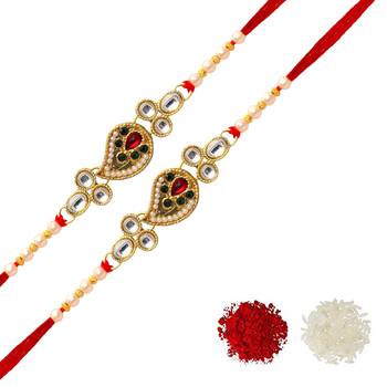 Maroon Color Combo Of 2 Pieces Kundan Rakhi 1