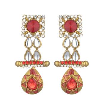Gold toned Kundan studded Dangle Earrings 1