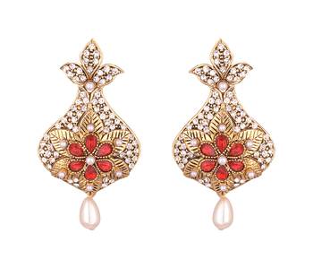 Traditional Kundan studded Gold toned Dangle Earrings 1