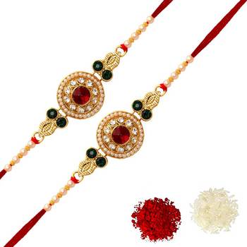 Maroon Color Combo Of 2 Pieces Kundan Rakhi 1