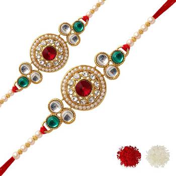 Maroon Color Combo Of 2 Pieces Kundan Rakhi 1