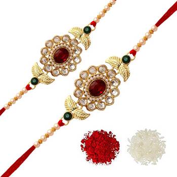 Maroon Color Combo Of 2 Pieces Kundan Rakhi 1