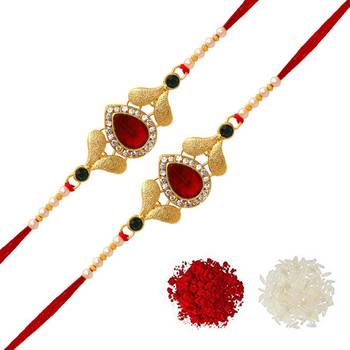 Maroon Color Combo Of 2 Pieces Kundan Rakhi 1