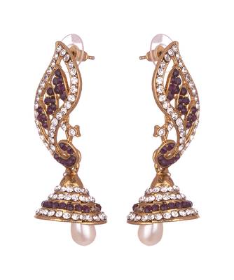 Peacock Inspired Kundan studded Gold toned Pearl Drop Jhumki Earrings 2