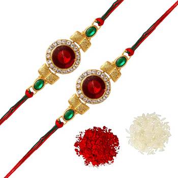 Maroon Color Combo Of 2 Pieces Kundan Rakhi 1