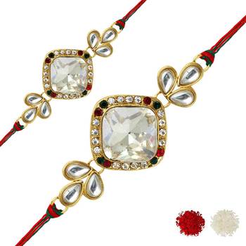 White Color Combo Of 2 Pieces Kundan Rakhi 1