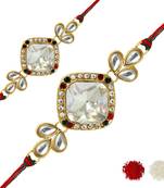 White Color Combo Of 2 Pieces Kundan Rakhi