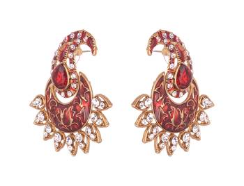 Kundan studded Enamel Gold toned Dangle Earrings 1