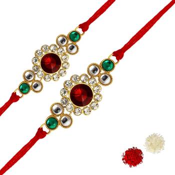 Maroon Color Combo Of 2 Pieces Kundan Rakhi 1