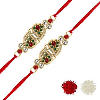 Maroon Color Combo Of 2 Pieces Kundan Rakhi 1