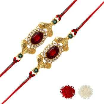 Maroon Color Combo Of 2 Pieces Kundan Rakhi 1