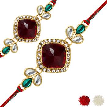 Maroon Color Combo Of 2 Pieces Kundan Rakhi 1