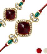 Maroon Color Combo Of 2 Pieces Kundan Rakhi