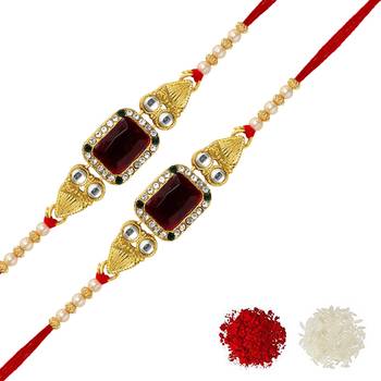 Maroon Color Combo Of 2 Pieces Kundan Rakhi 1