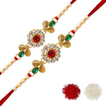 Maroon Color Combo Of 2 Pieces Kundan Rakhi 1