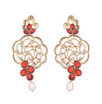 Kundan Studded Gold toned Dangle Earrings with Pearl Drop for Women and Girls 1