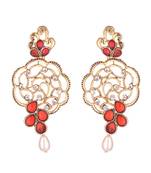 Kundan Studded Gold toned Dangle Earrings with Pearl Drop for Women and Girls