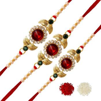 Maroon Color Combo Of 3 Pieces Kundan Rakhi 1