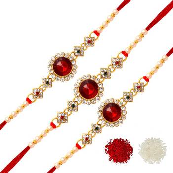 Maroon Color Combo Of 3 Pieces Kundan Rakhi 1