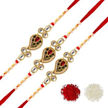 Maroon Color Combo Of 3 Pieces Kundan Rakhi 1