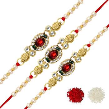 Maroon Color Combo Of 3 Pieces Kundan Rakhi 1