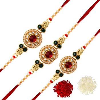 Maroon Color Combo Of 3 Pieces Kundan Rakhi 1