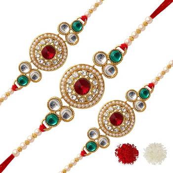 Maroon Color Combo Of 3 Pieces Kundan Rakhi 1