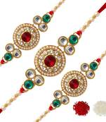 Maroon Color Combo Of 3 Pieces Kundan Rakhi